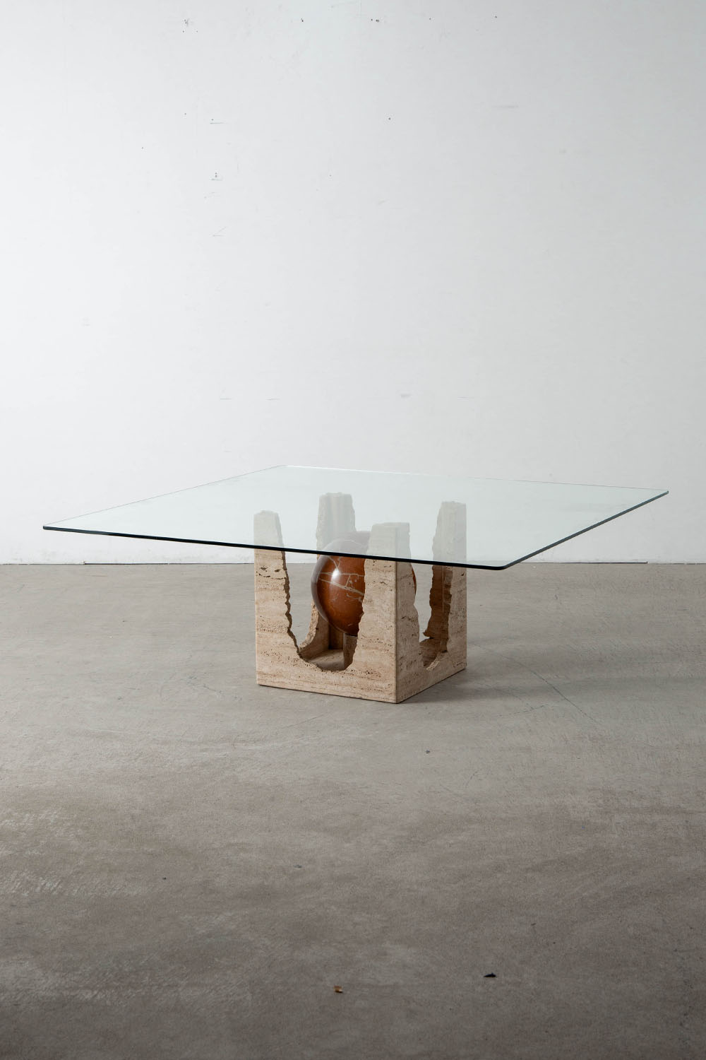 Coffee Table in Glass and Marble and Travertine