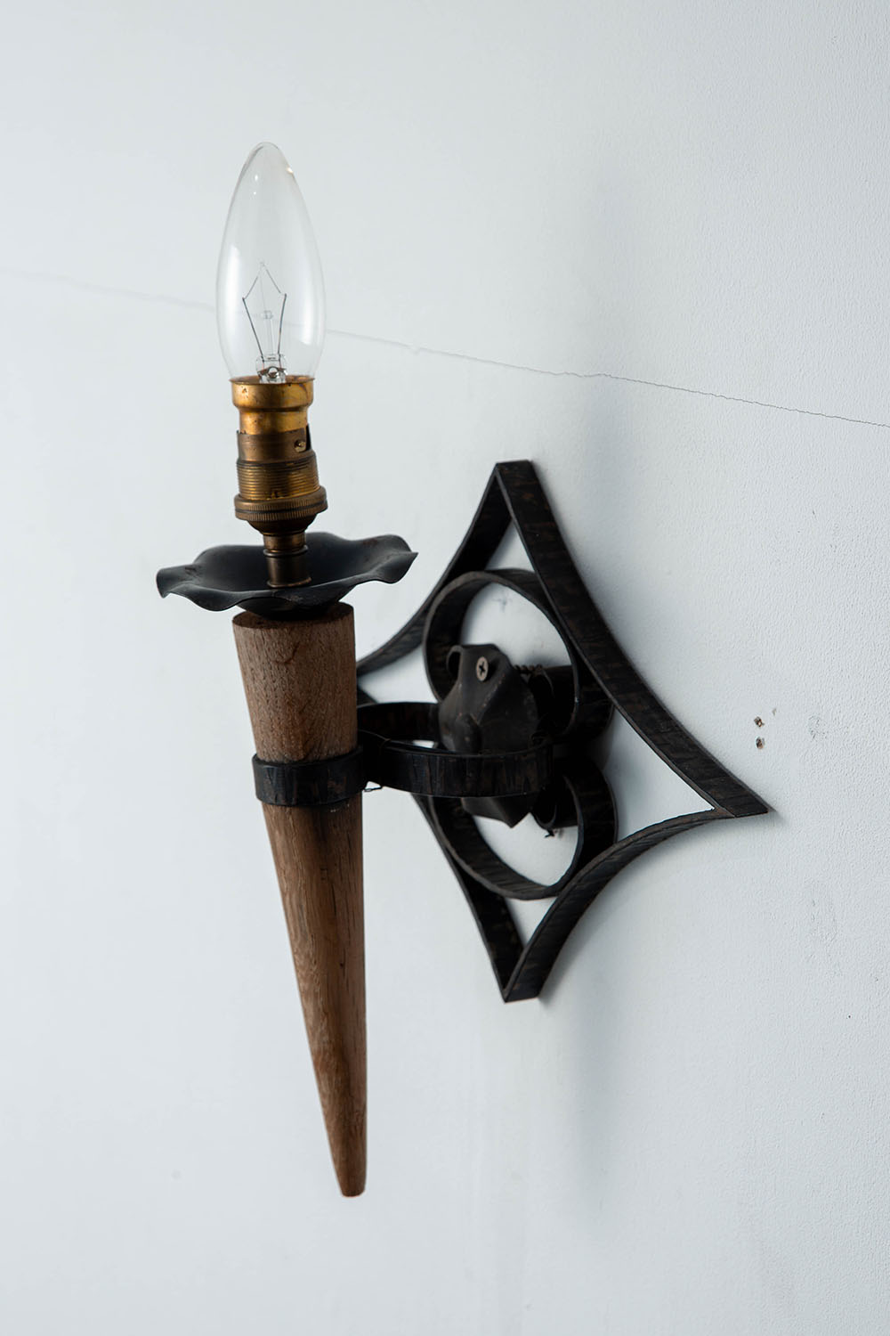 Wall Lamp in Wood , Steel and Brass