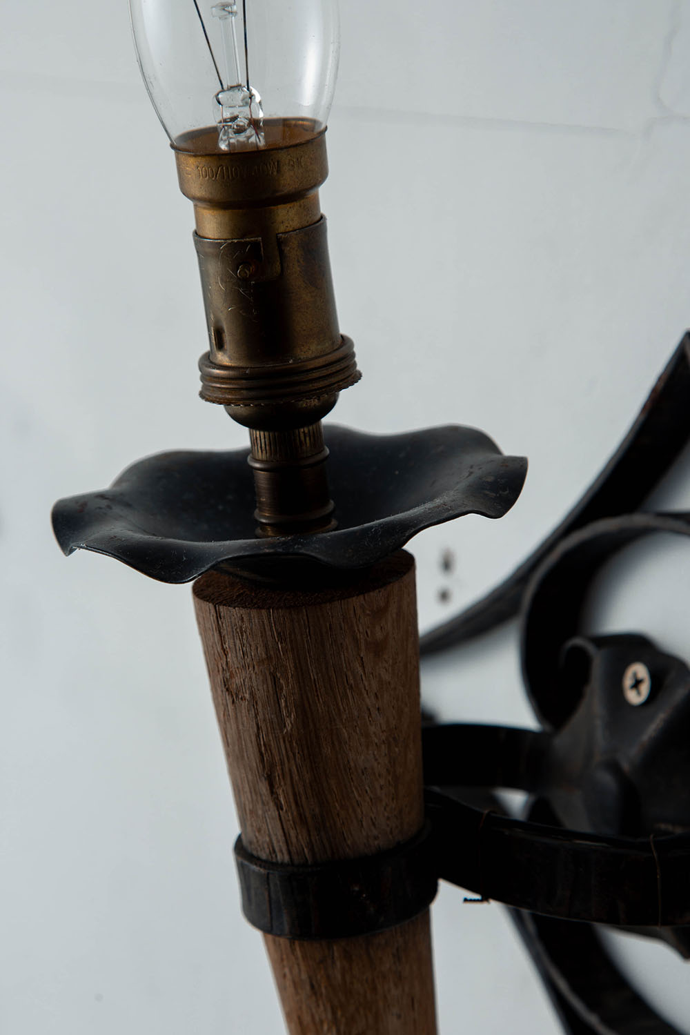 Wall Lamp in Wood , Steel and Brass