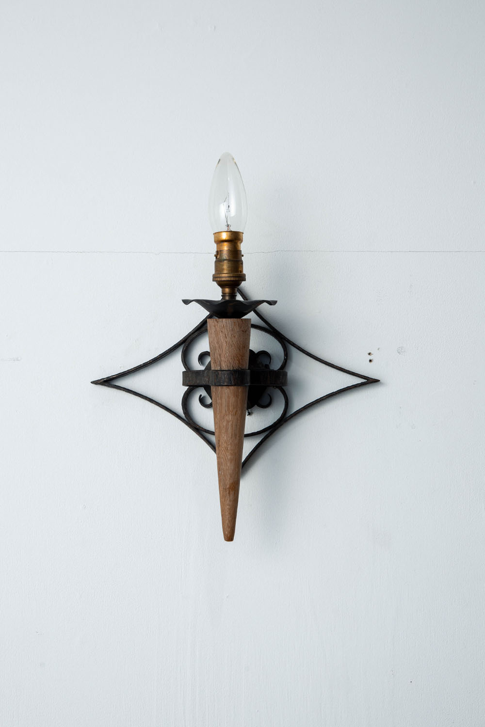 Wall Lamp in Wood , Steel and Brass