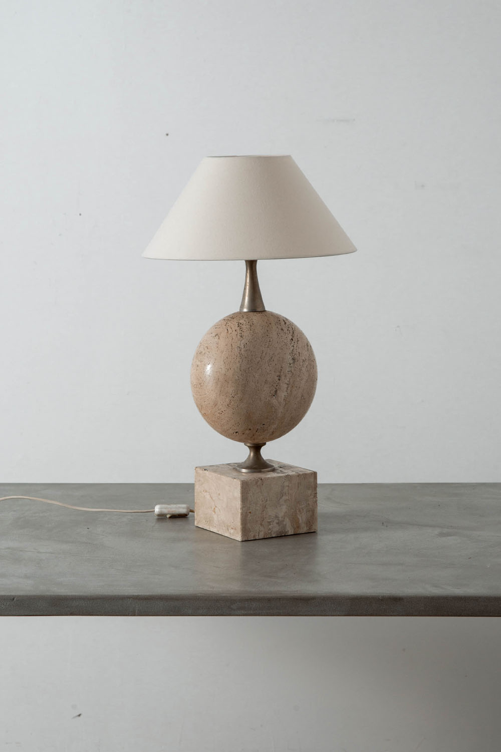 Table Lamp by Philippe Barbier for Maison Barbier in Travertine and Steel