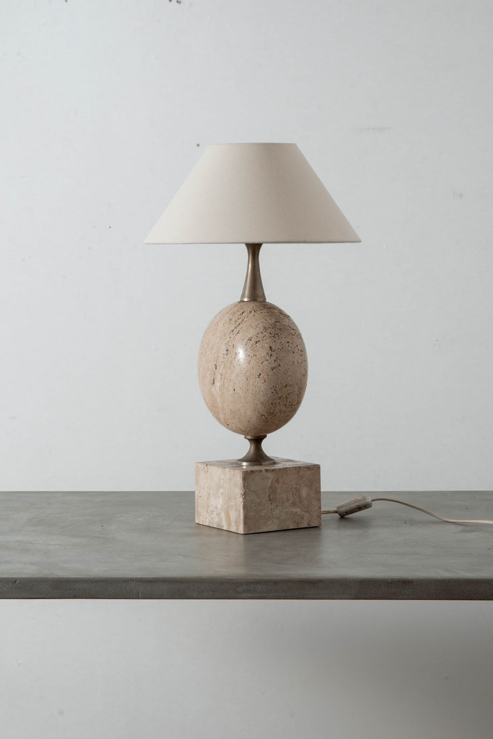Table Lamp by Philippe Barbier for Maison Barbier in Travertine and Steel