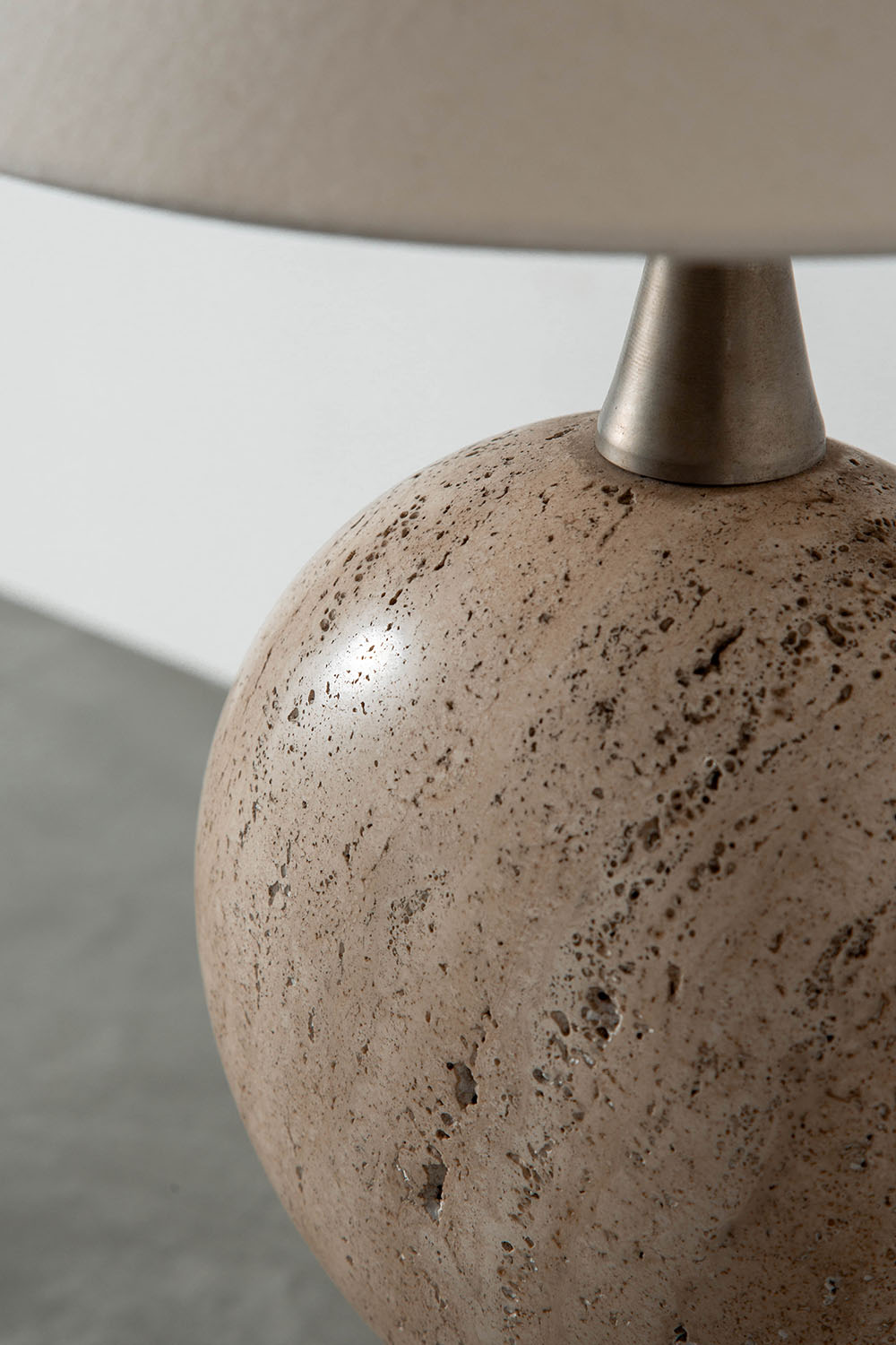 Table Lamp by Philippe Barbier for Maison Barbier in Travertine and Steel