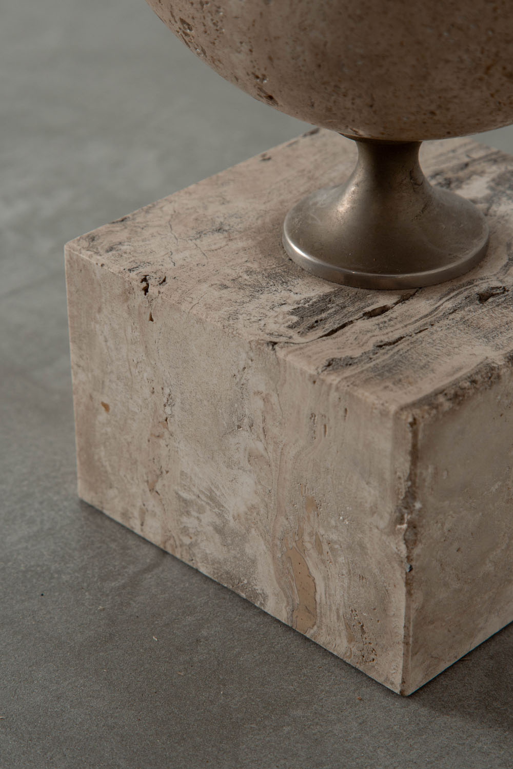 Table Lamp by Philippe Barbier for Maison Barbier in Travertine and Steel