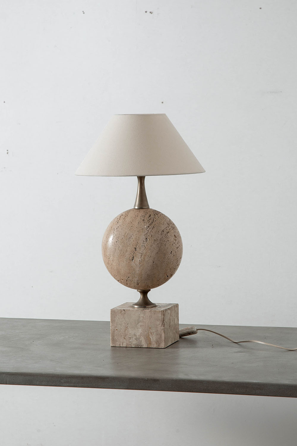 Table Lamp by Philippe Barbier for Maison Barbier in Travertine and Steel