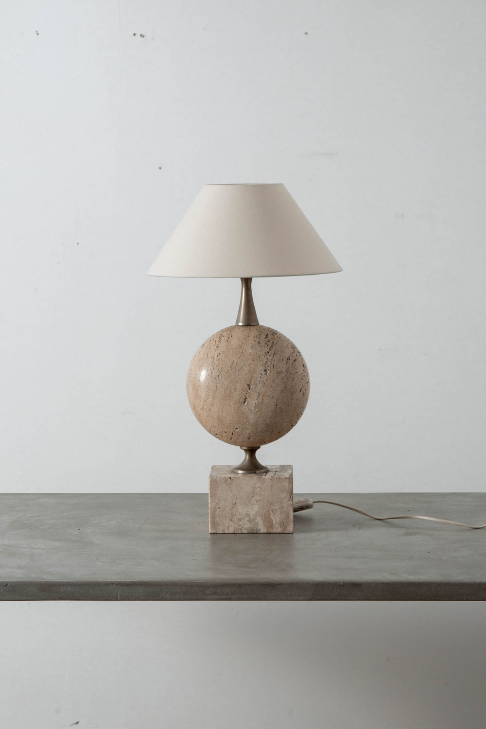 Table Lamp by Philippe Barbier for Maison Barbier in Travertine and Steel