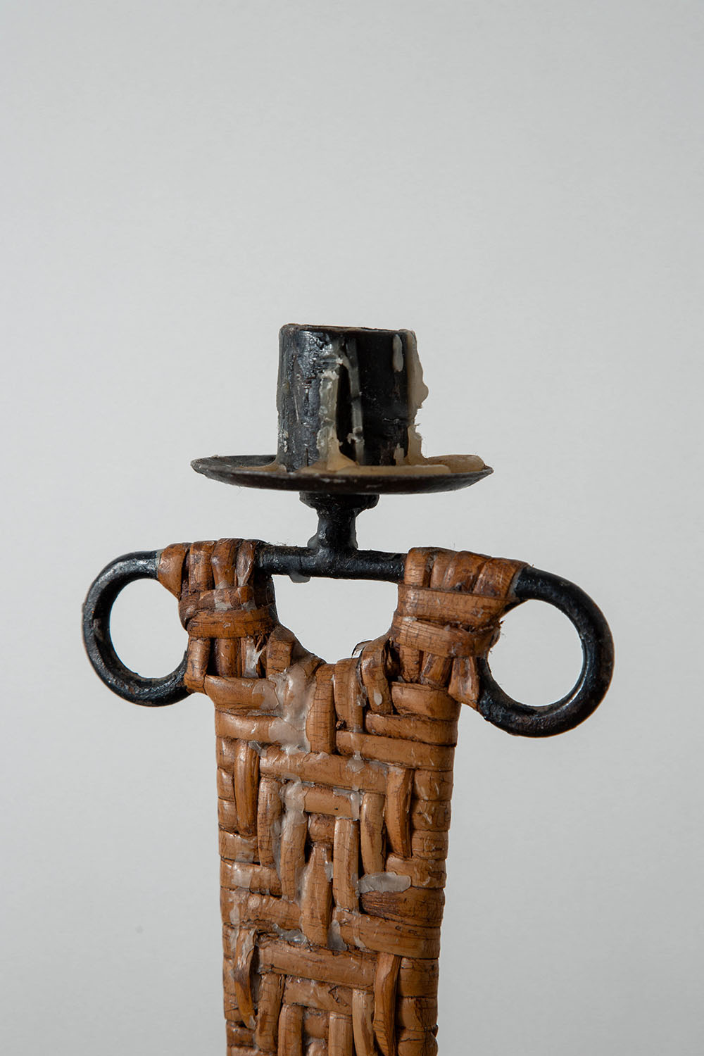 Candle Holder in Steel and Rattan