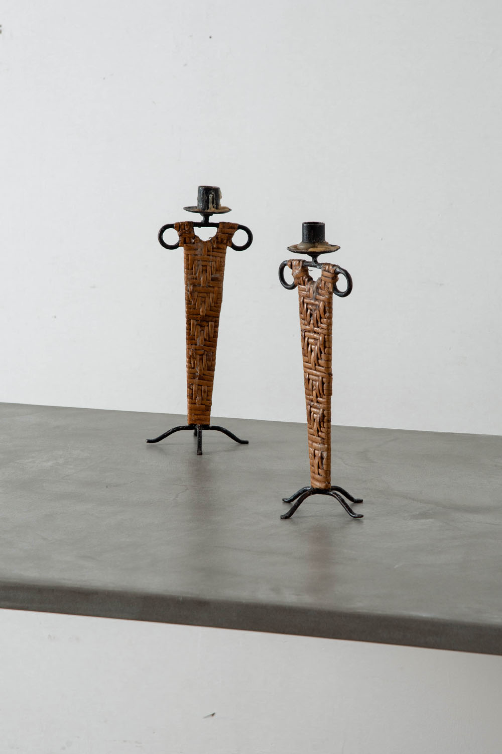 Candle Holder in Steel and Rattan