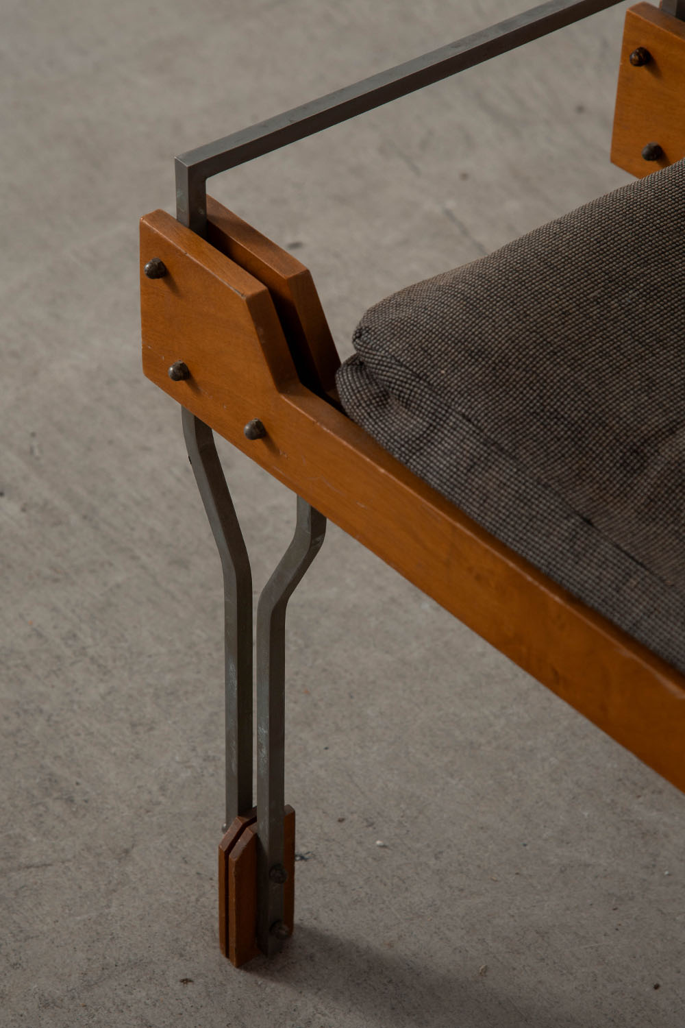 Stool in Wood , Fabric and Metal