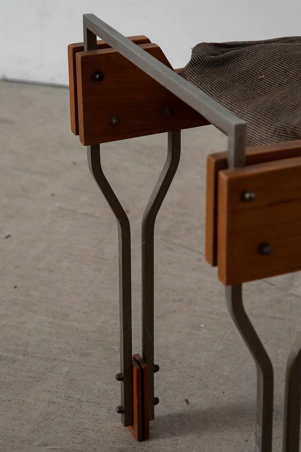 Stool in Wood , Fabric and Metal
