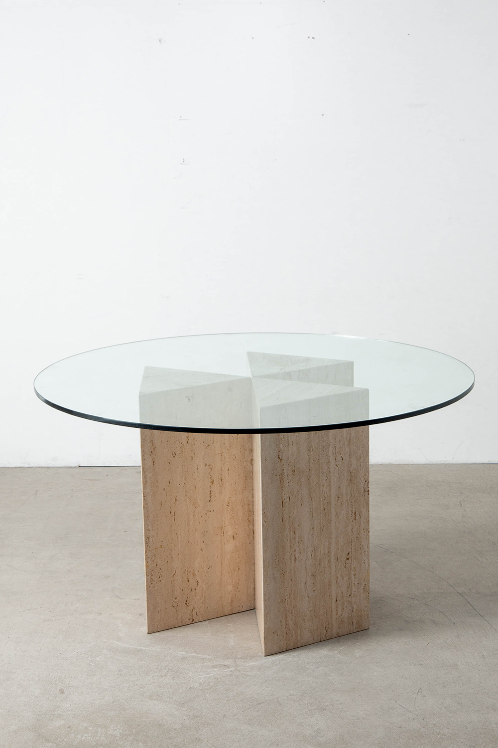 Dining Table in Travertine and Glass