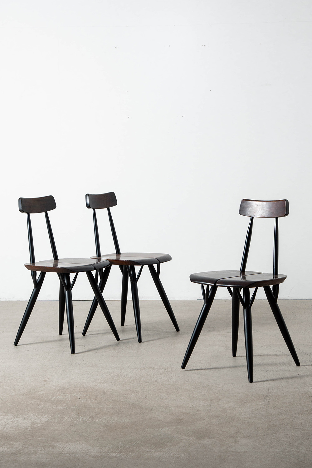 ‘Pirkka’ Chair by Ilmari Tapiovaara for Laukaan Puu in Wood and Dark Brown