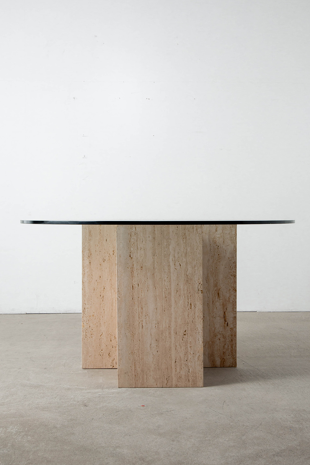 Dining Table in Travertine and Glass
