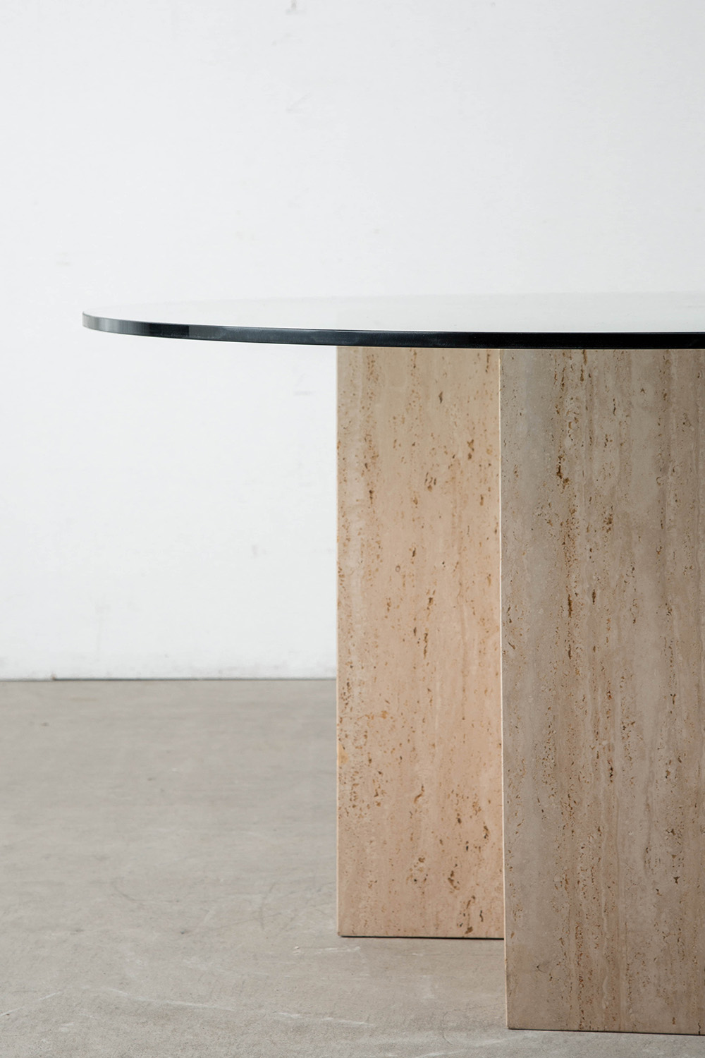 Dining Table in Travertine and Glass
