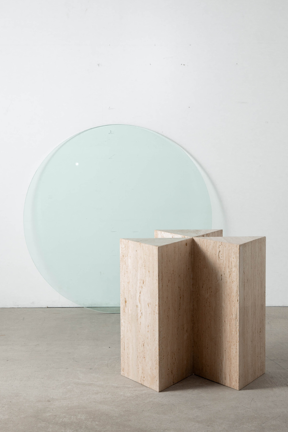 Dining Table in Travertine and Glass