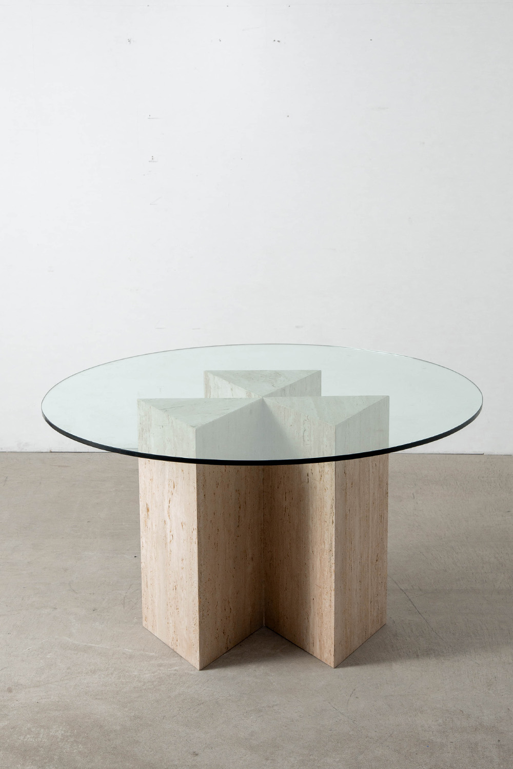 Dining Table in Travertine and Glass