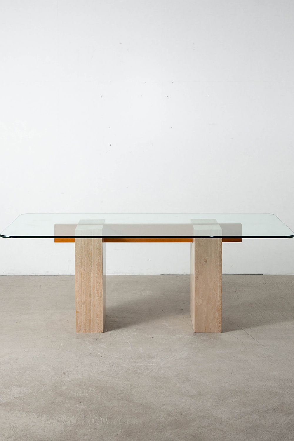 Dining Table in Glass , Travertine and Wood