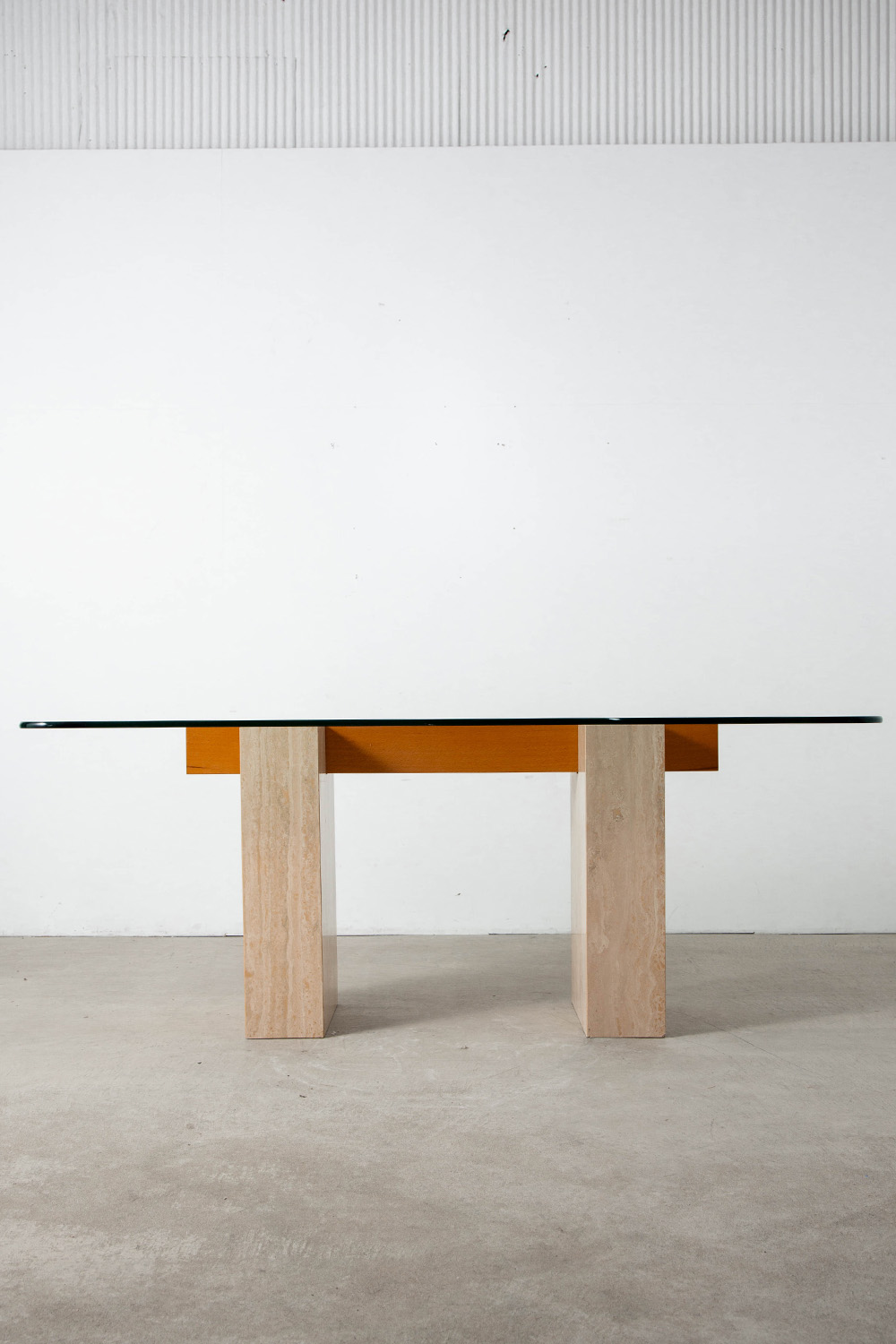 Dining Table in Glass , Travertine and Wood