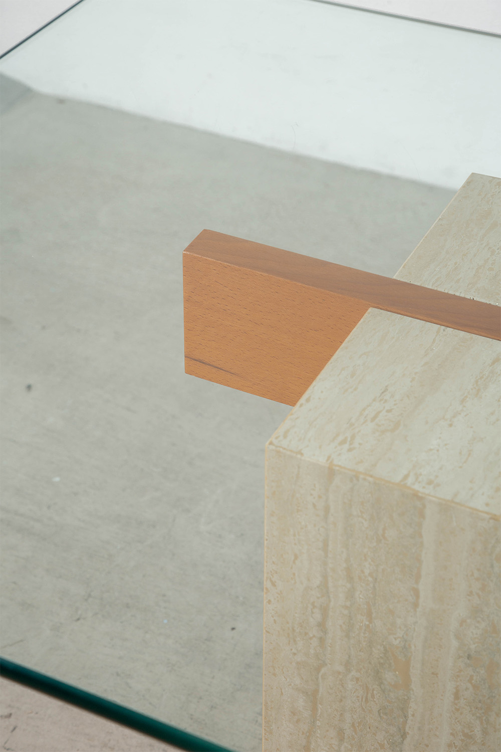 Dining Table in Glass , Travertine and Wood