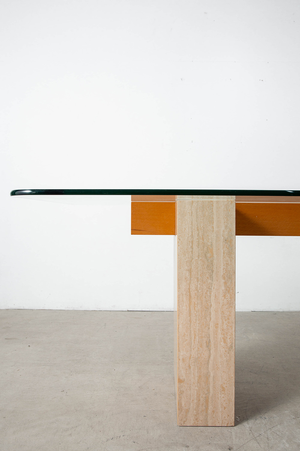 Dining Table in Glass , Travertine and Wood