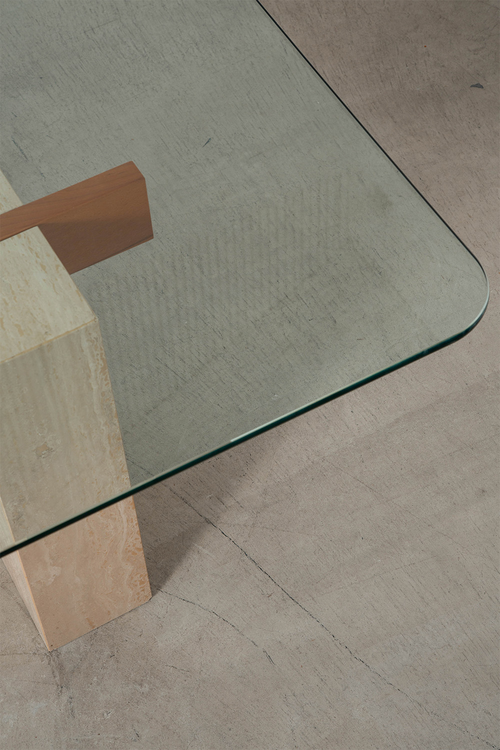 Dining Table in Glass , Travertine and Wood