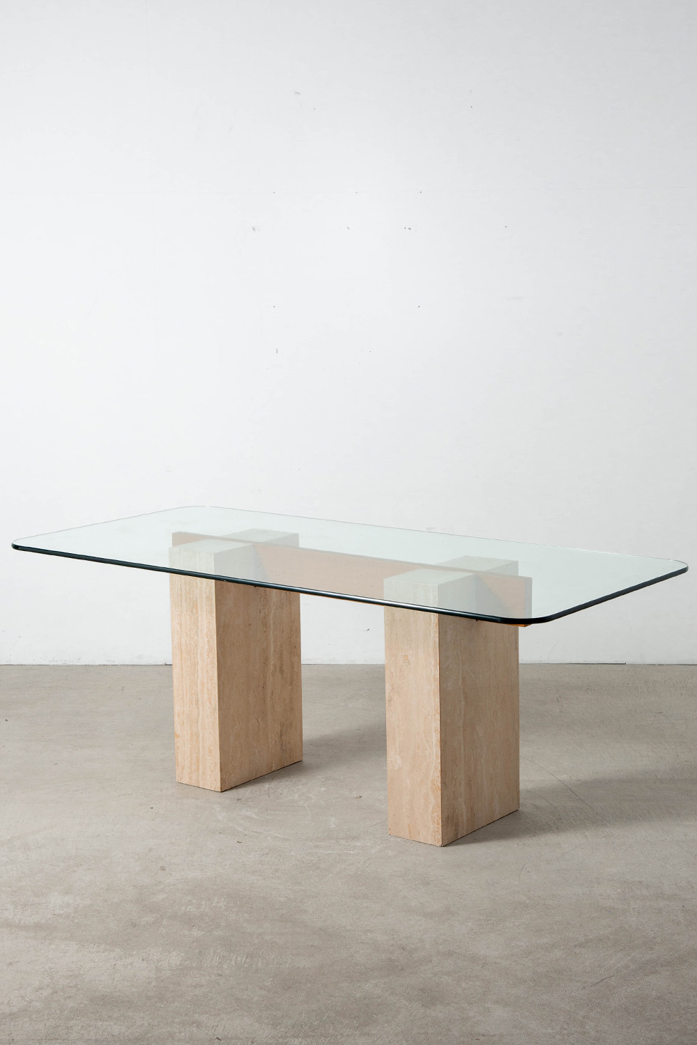 Dining Table in Glass , Travertine and Wood