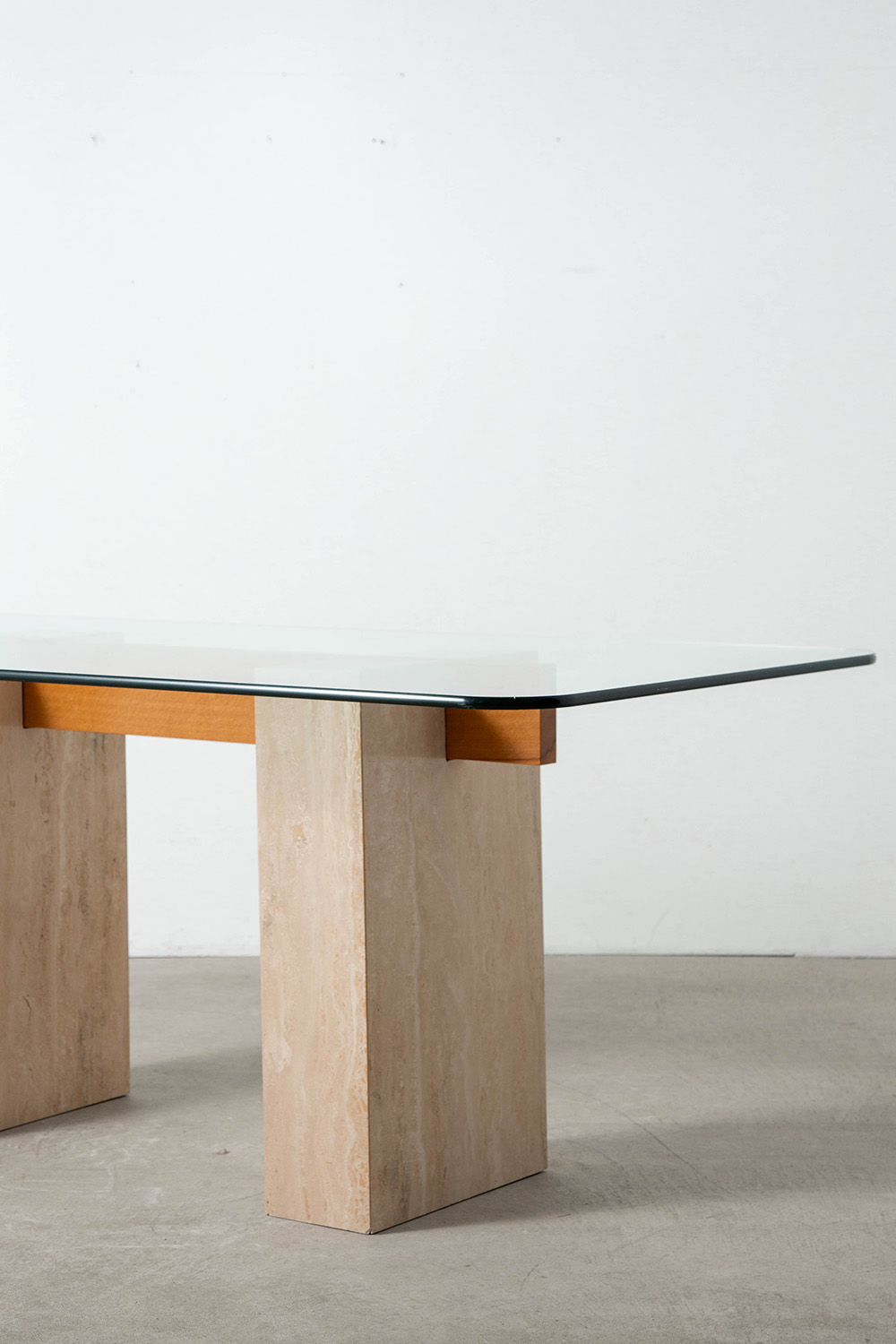 Dining Table in Glass , Travertine and Wood