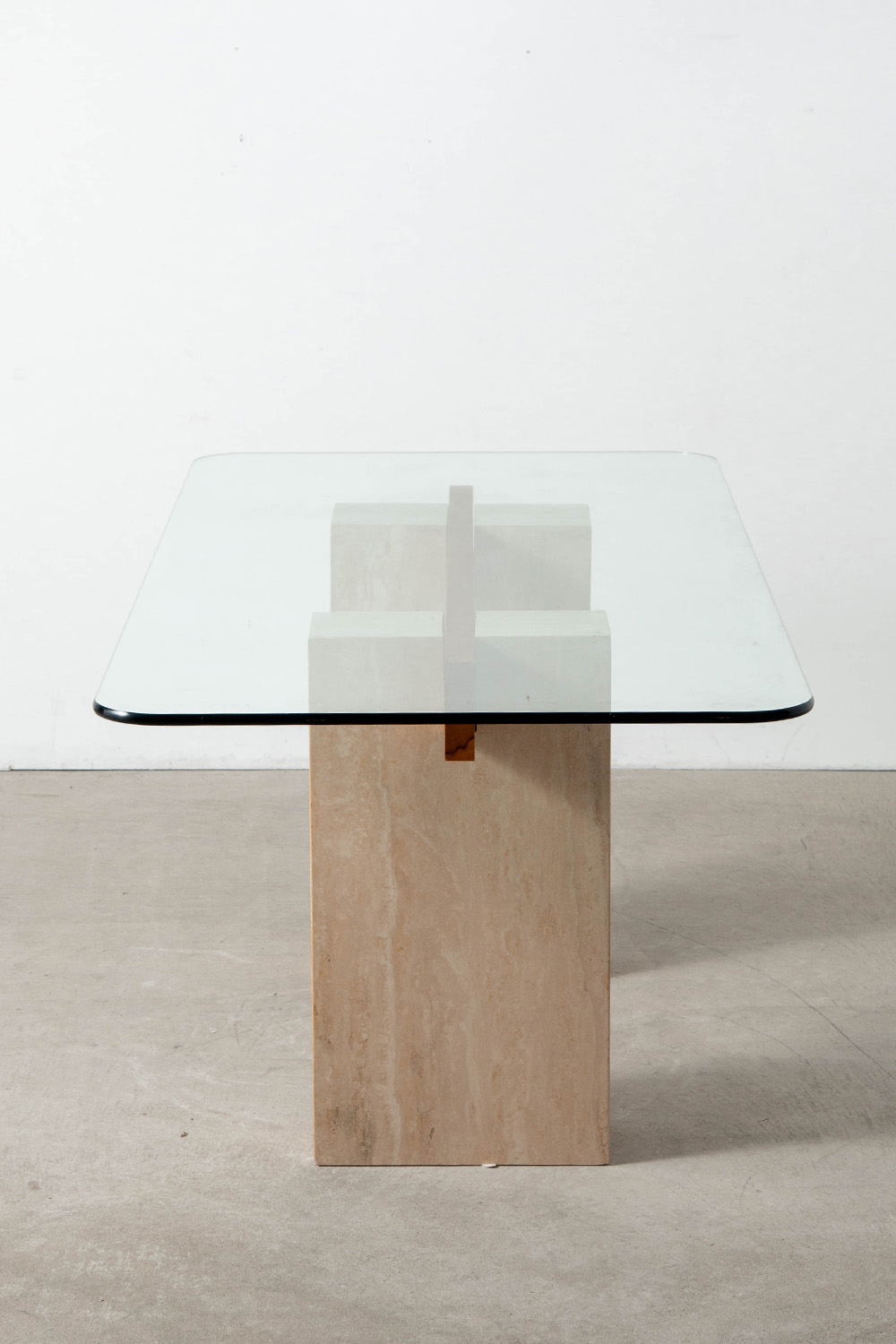 Dining Table in Glass , Travertine and Wood