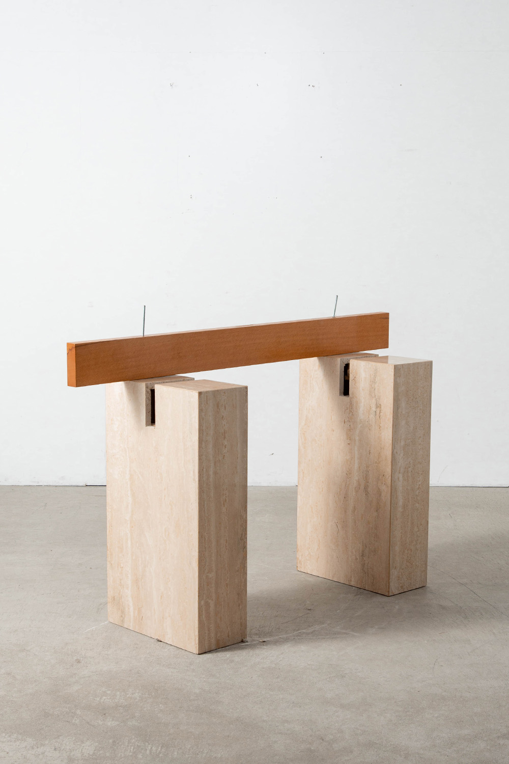Dining Table in Glass , Travertine and Wood