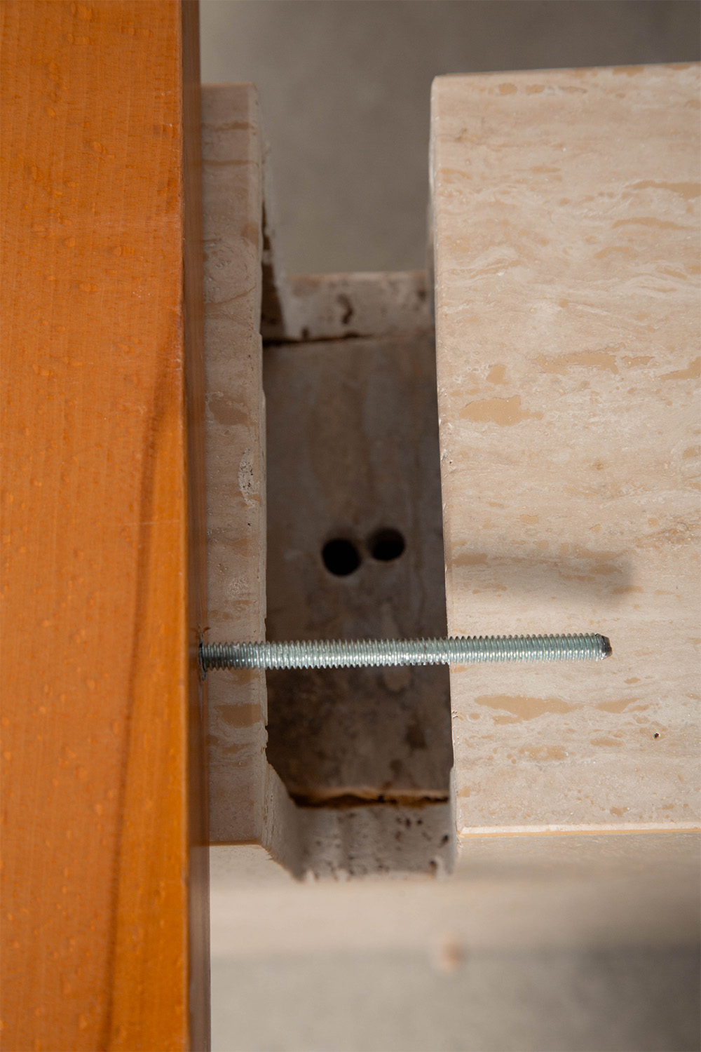 Dining Table in Glass , Travertine and Wood