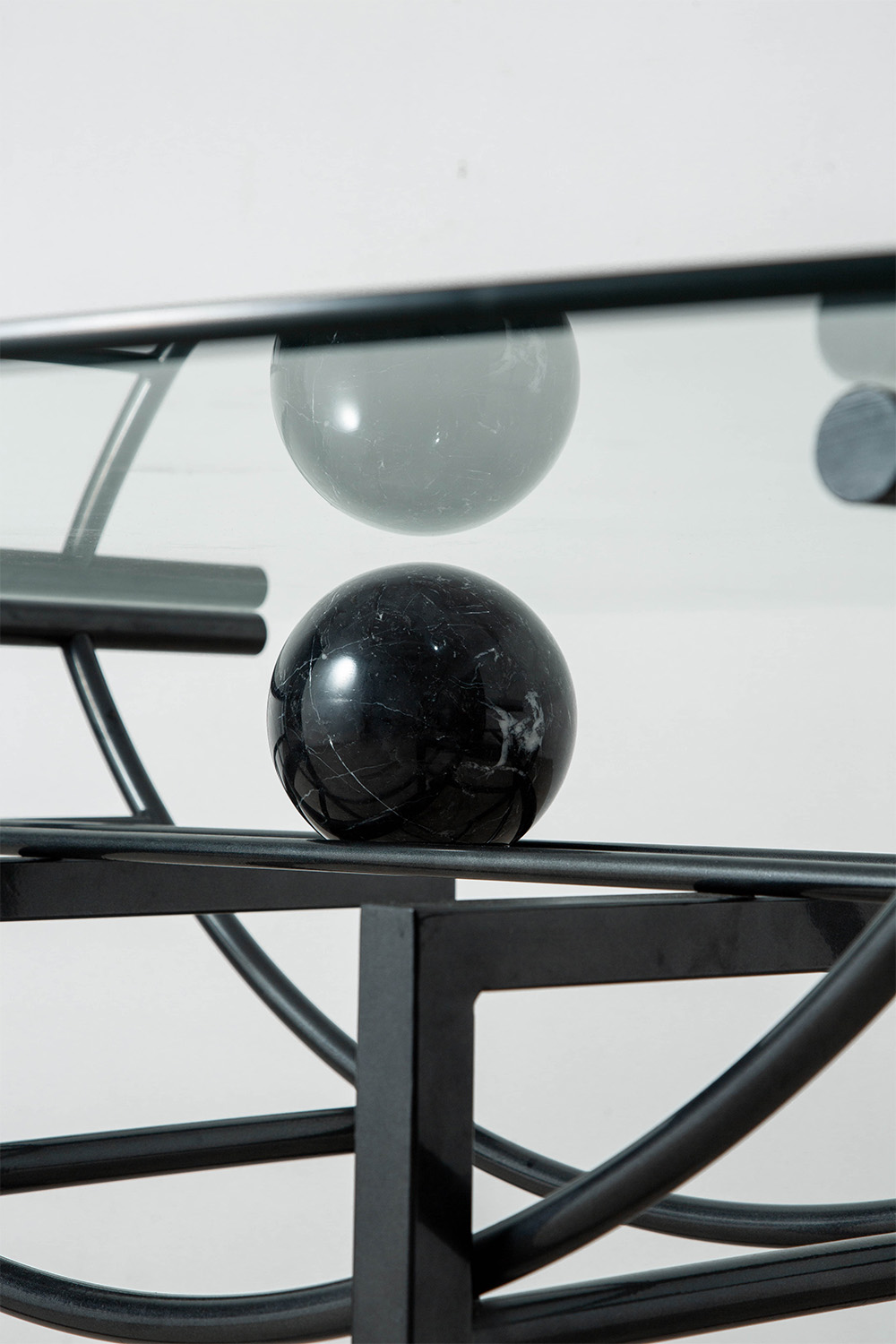 Dining Table in Glass , Marble and Steel