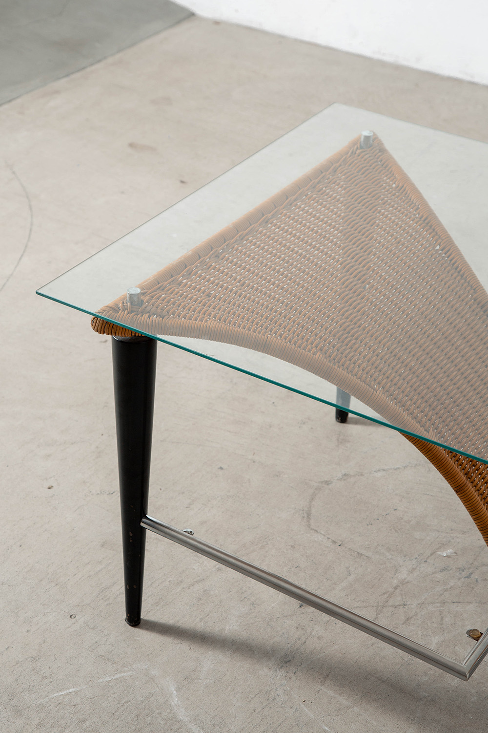 Coffee Table in Glass , Wicker , Wood and Metal