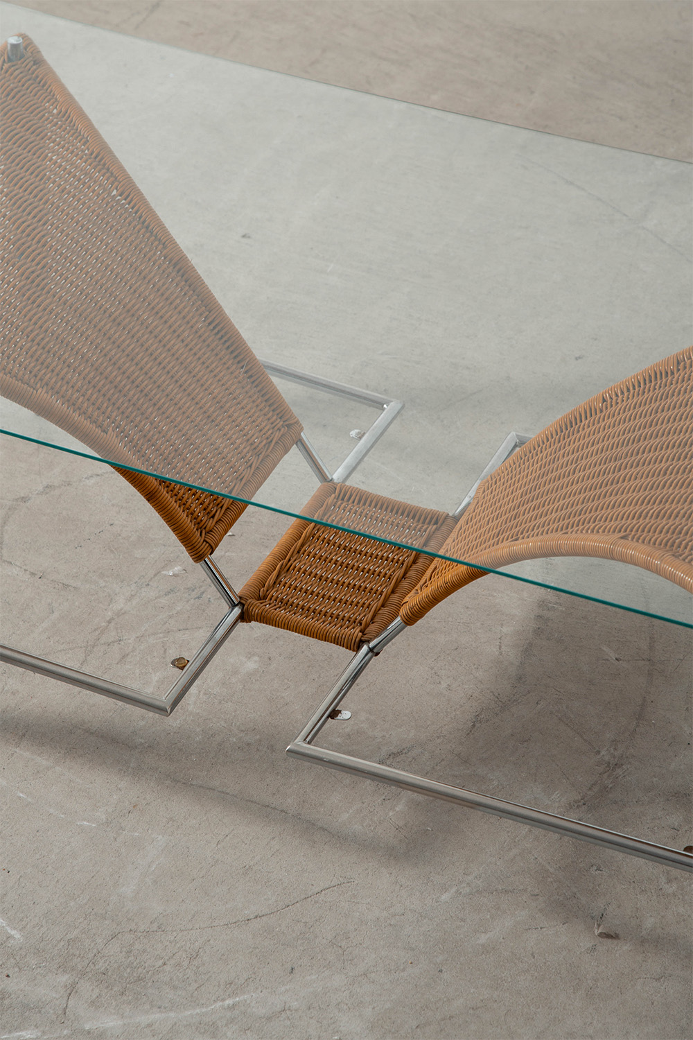 Coffee Table in Glass , Wicker , Wood and Metal