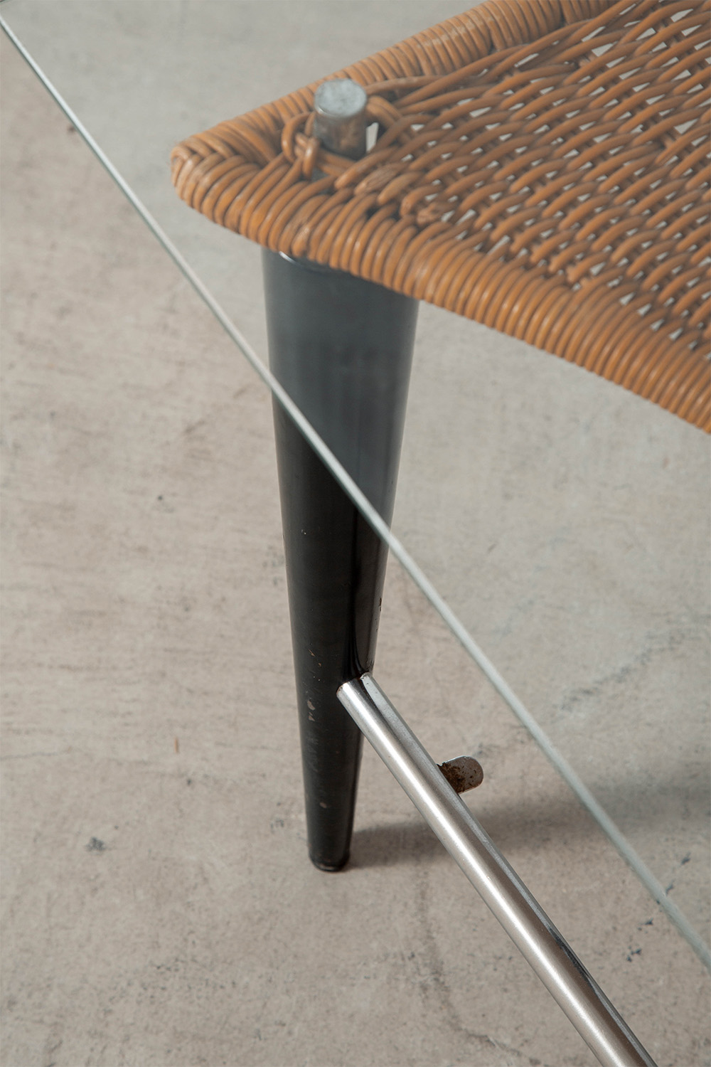 Coffee Table in Glass , Wicker , Wood and Metal