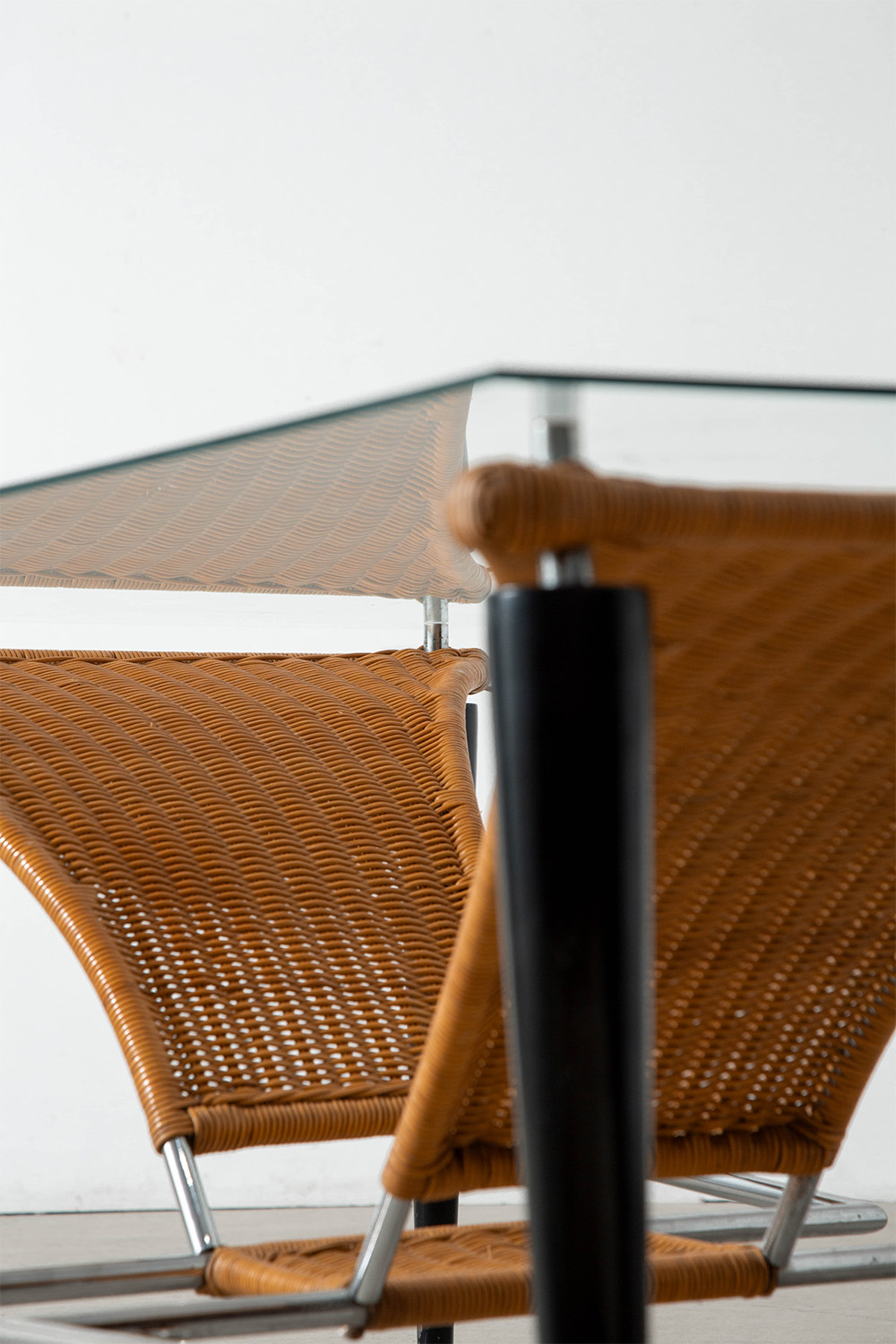 Coffee Table in Glass , Wicker , Wood and Metal