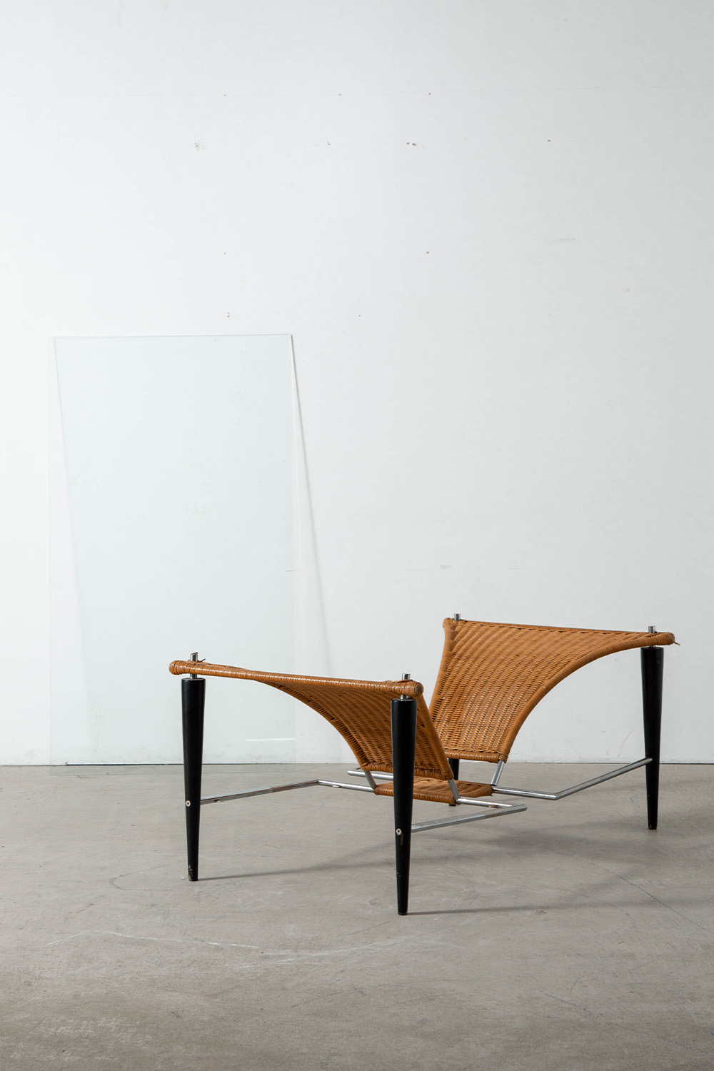 Coffee Table in Glass , Wicker , Wood and Metal