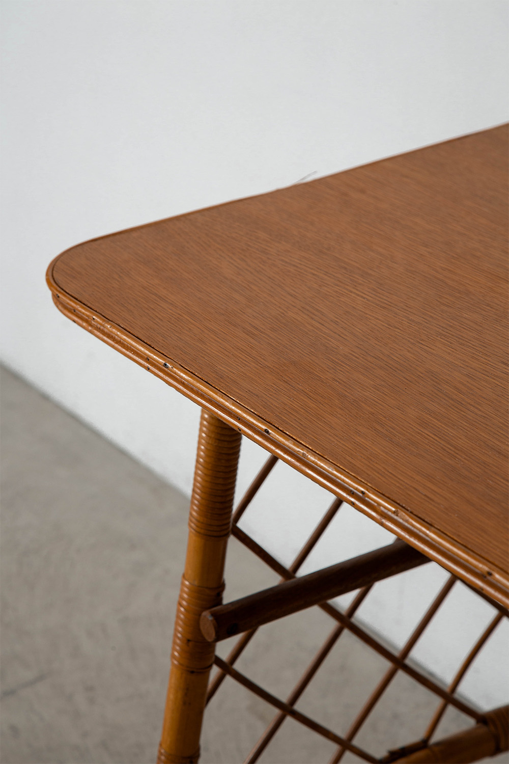 Desk and Chair Set by Louis Sognot in Rattan , Bamboo and Wood