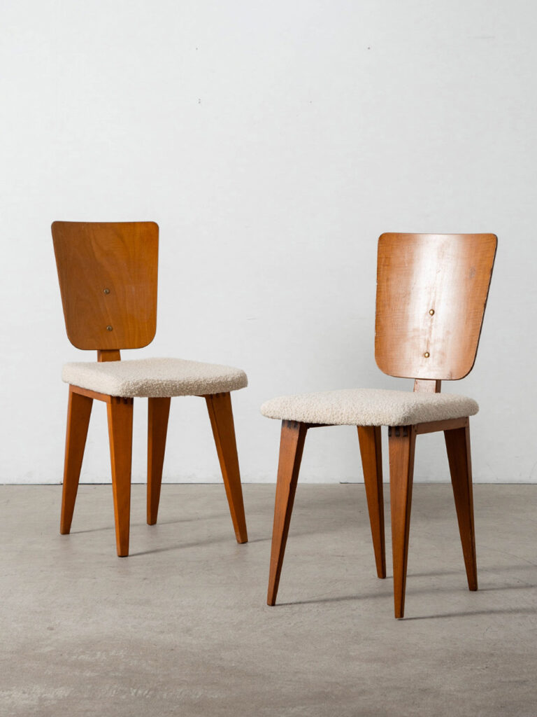 Dining Chair by André Sornay for Sornay Meubles in Wood and Fabric