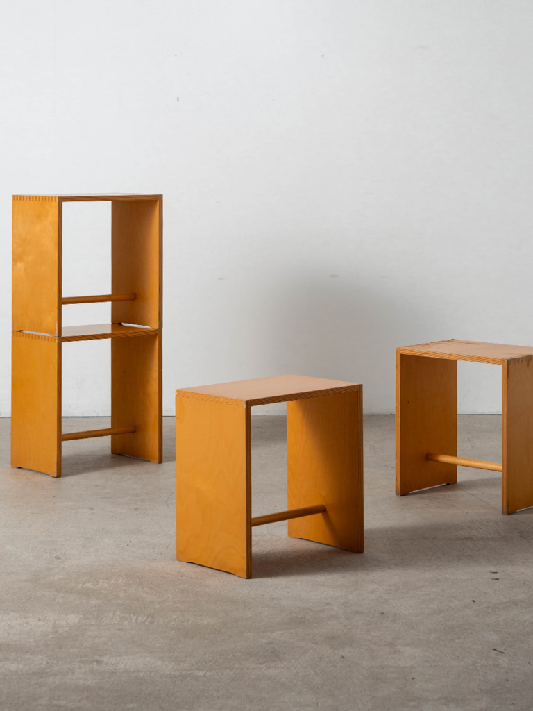 ‘Sgabillo’ Stool and Side Table by Max Bill for Zanotta in beech
