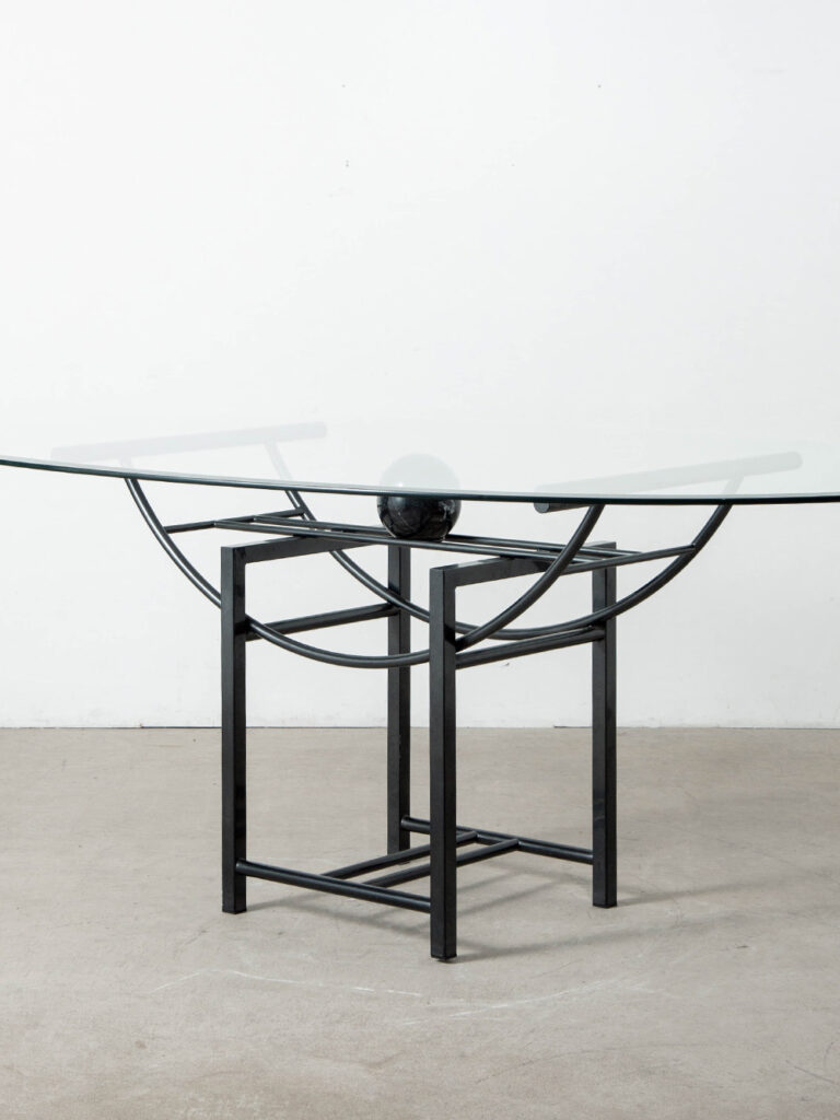Dining Table in Glass , Marble and Steel