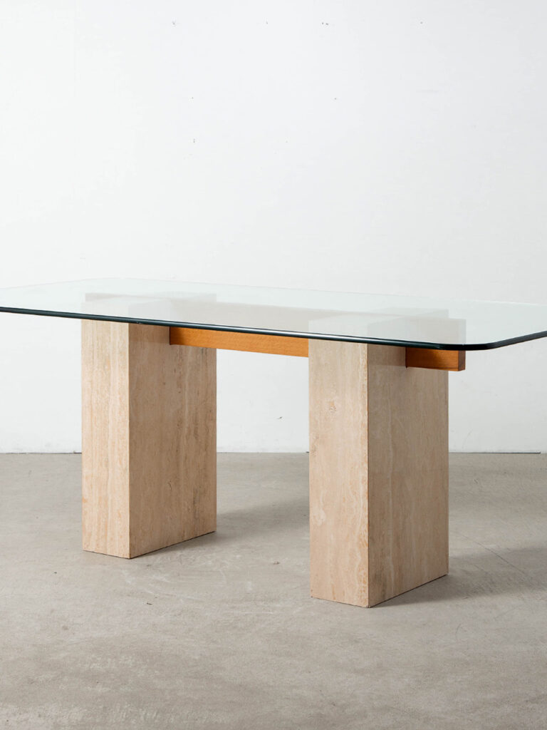 Dining Table in Glass , Travertine and Wood