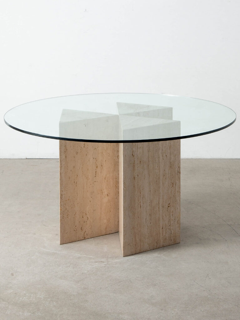 Dining Table in Travertine and Glass