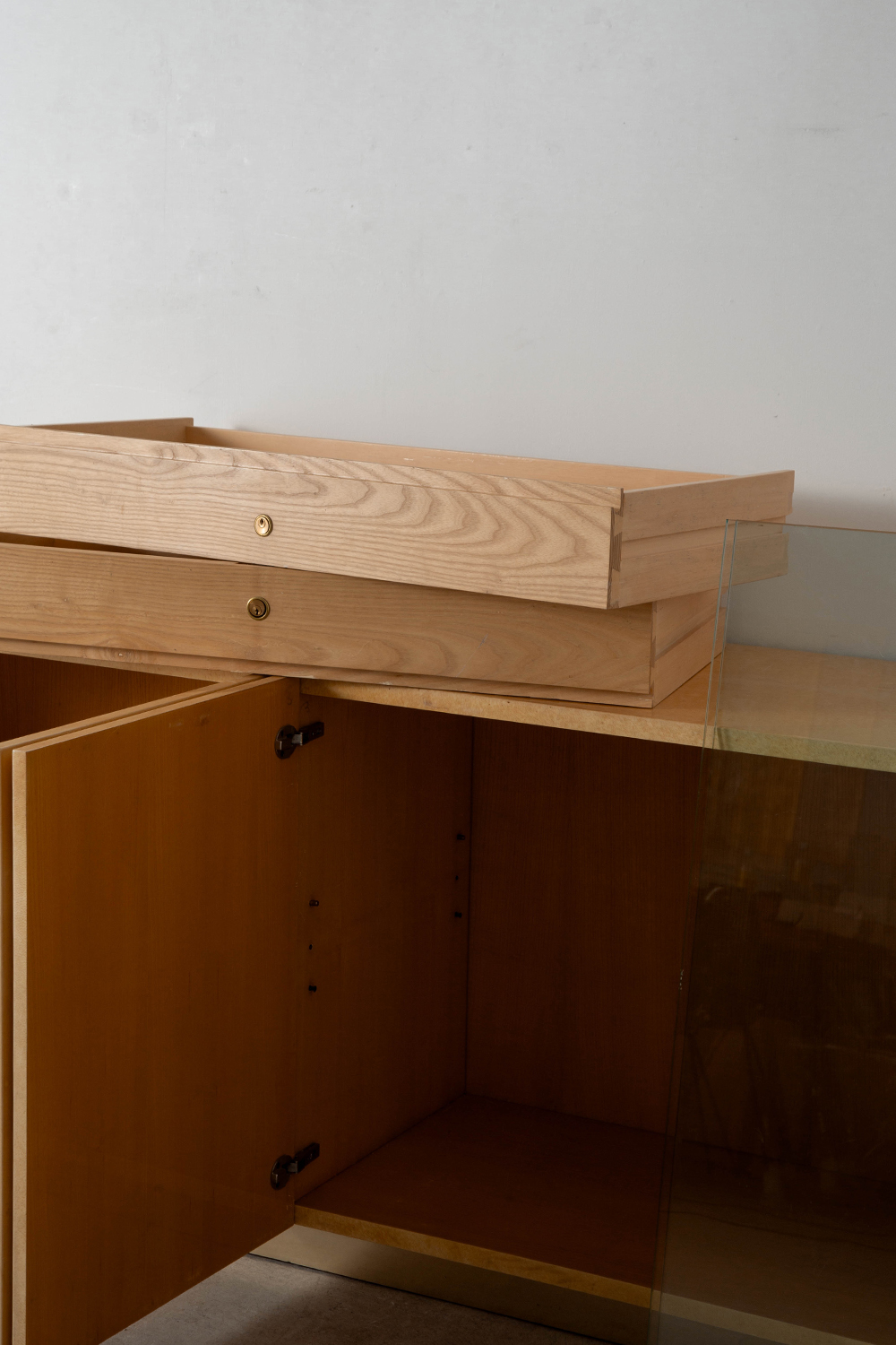 Sideboard by Aldo Tura for Tura Milano in Goat Leather , Wood and Glass