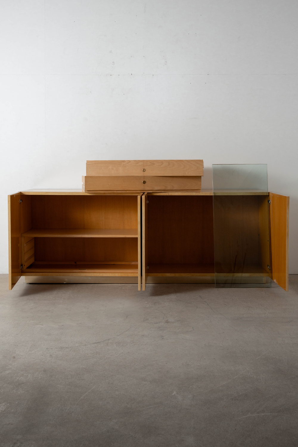 Sideboard by Aldo Tura for Tura Milano in Goat Leather , Wood and Glass