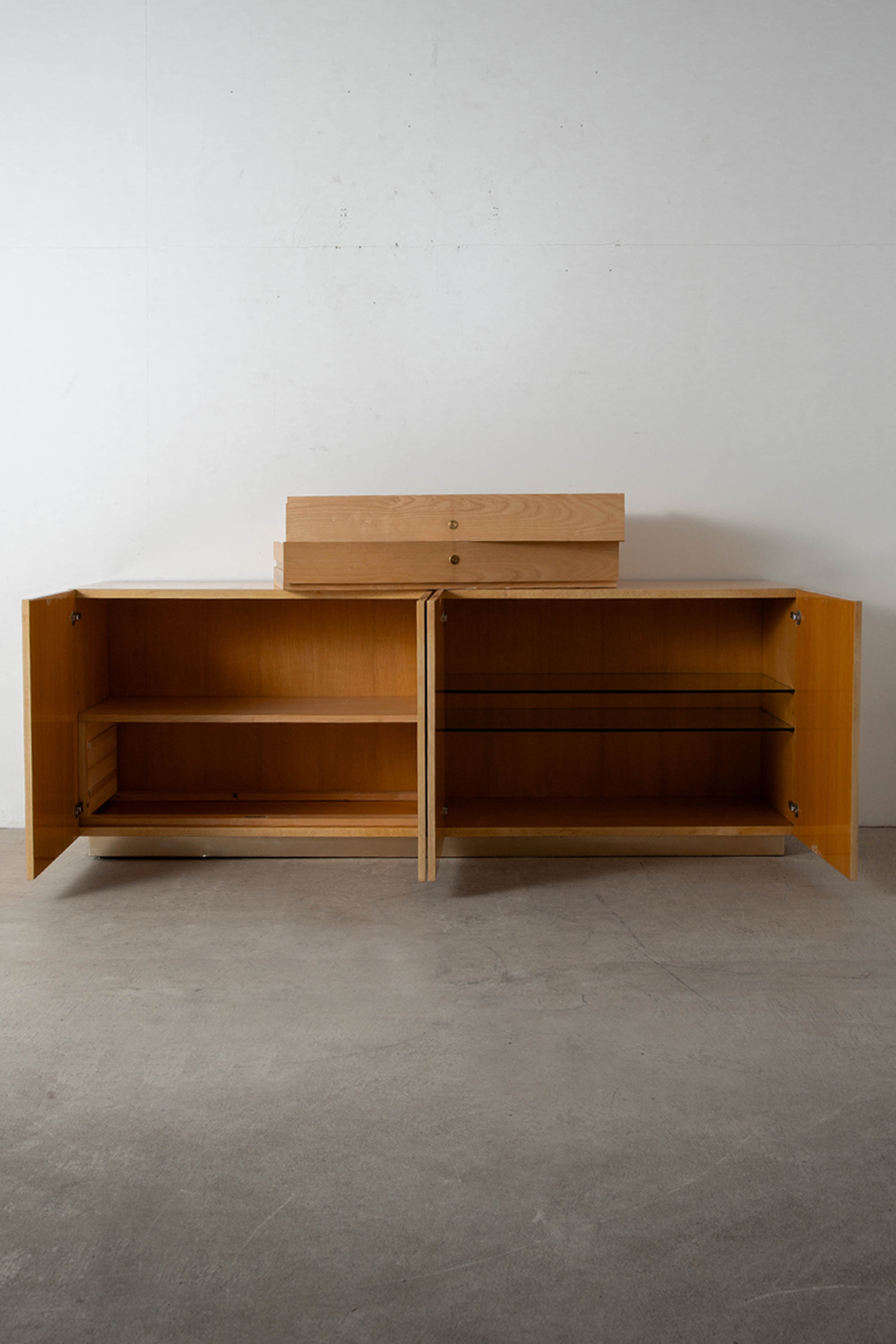 Sideboard by Aldo Tura for Tura Milano in Goat Leather , Wood and Glass