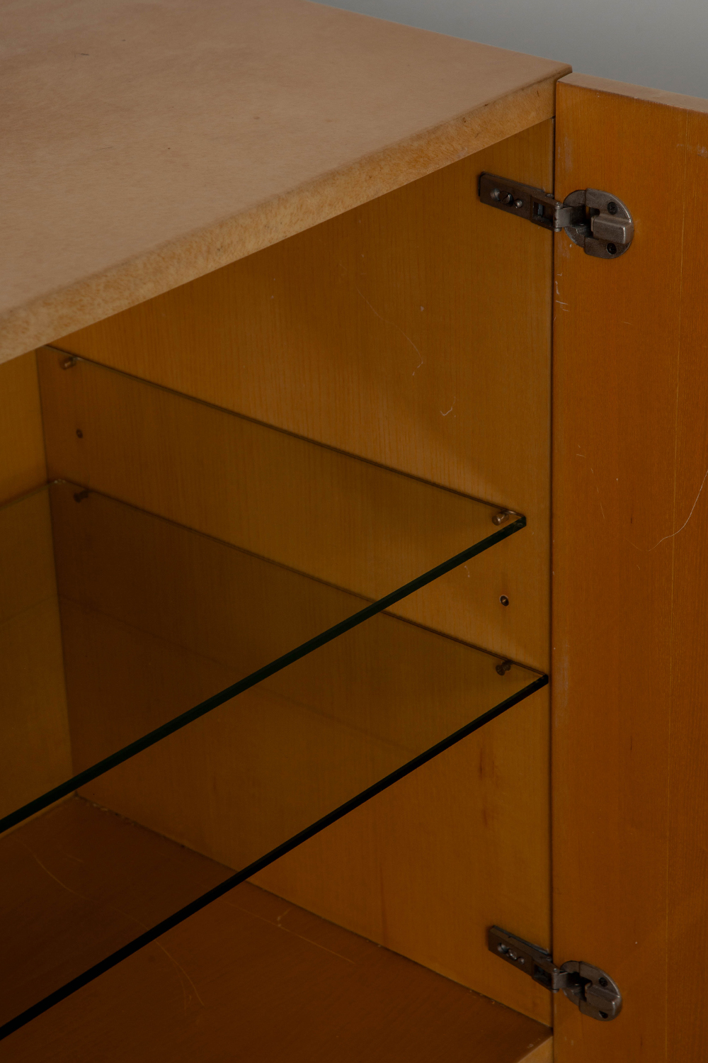 Sideboard by Aldo Tura for Tura Milano in Goat Leather , Wood and Glass