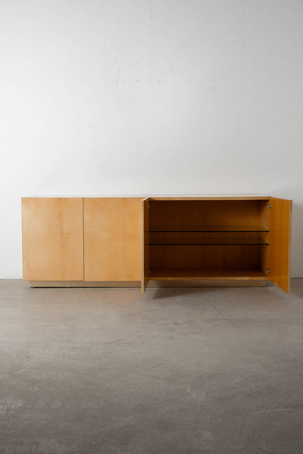 Sideboard by Aldo Tura for Tura Milano in Goat Leather , Wood and Glass