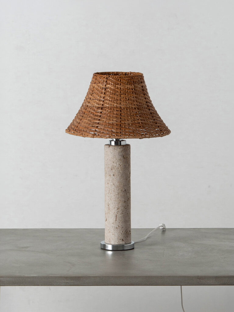 Table Lamp by Emanuele Scarnicci in Rattan , Travertine and Chrome
