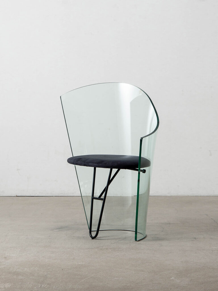 Bent Glass Chair in Navy Fabric and Steel