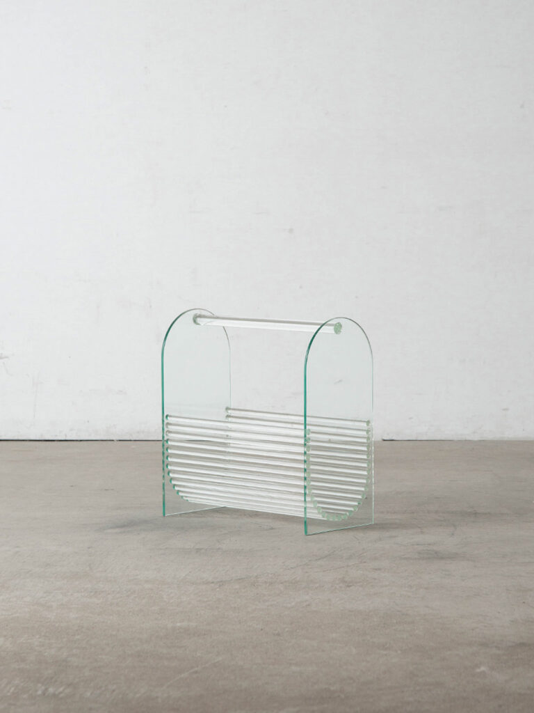 Magazine rack for Marais International in Glass and Plexiglas